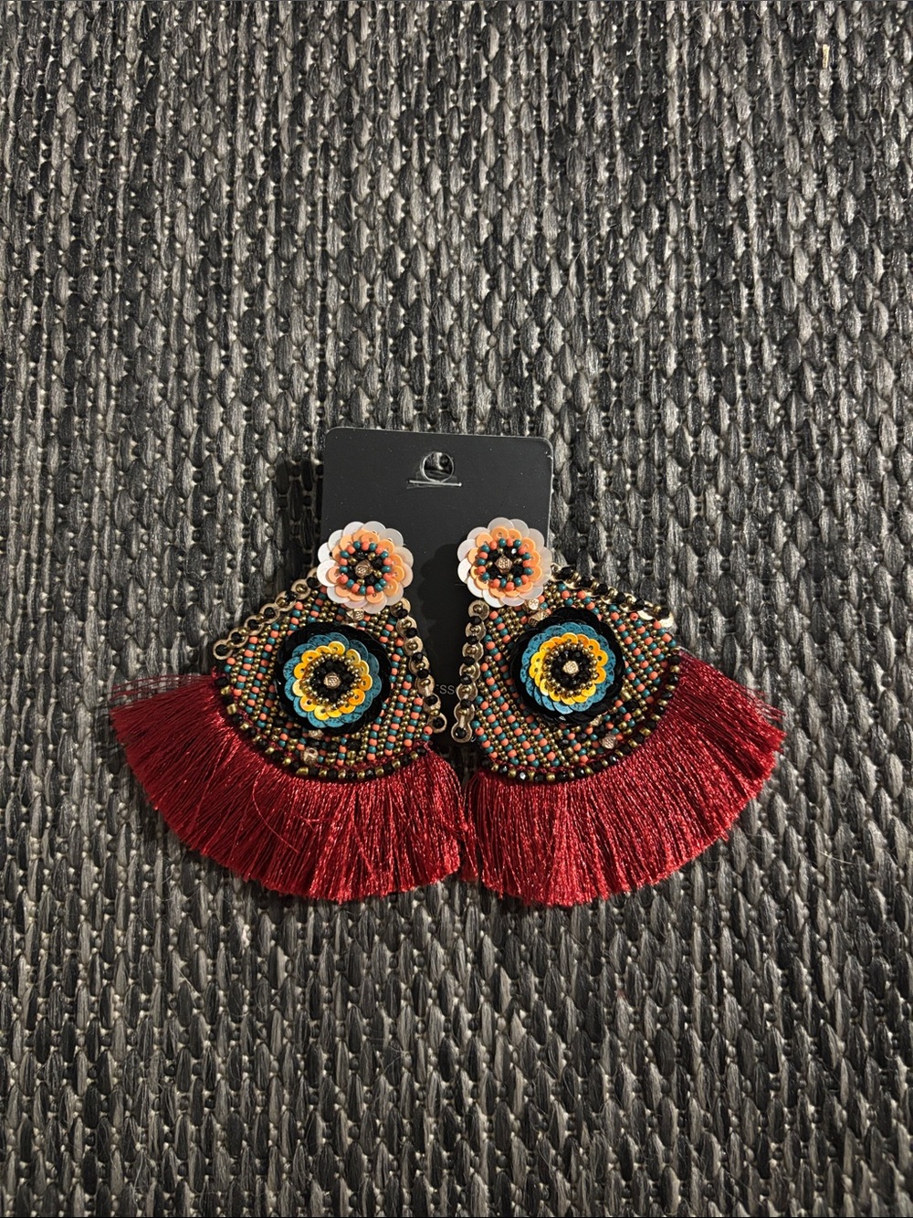 Red Beaded Fringe Tassel Bohemian Earrings